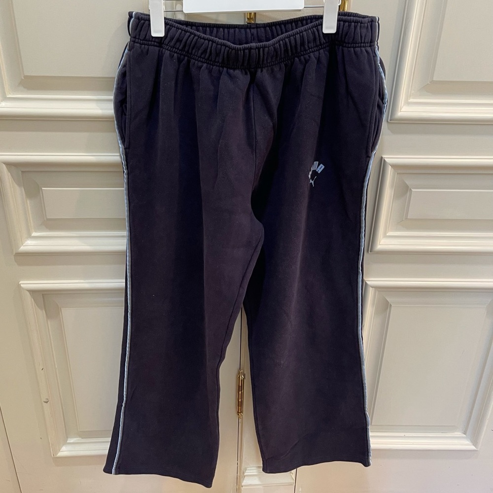 Puma Men’s Navy Wide Leg Sweatpants With Side Stripes
